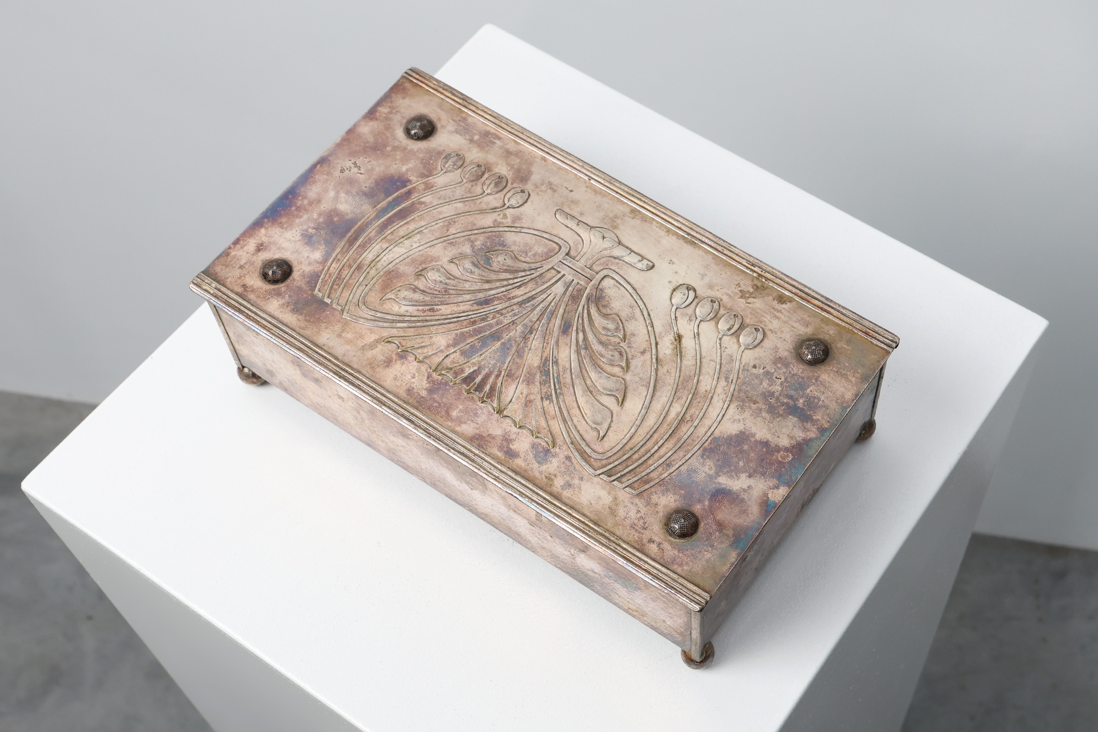 Jugendstil Silver-Plated Box with Engraved Lid by Carl Deffner, Germany, circa 1910thumbnail